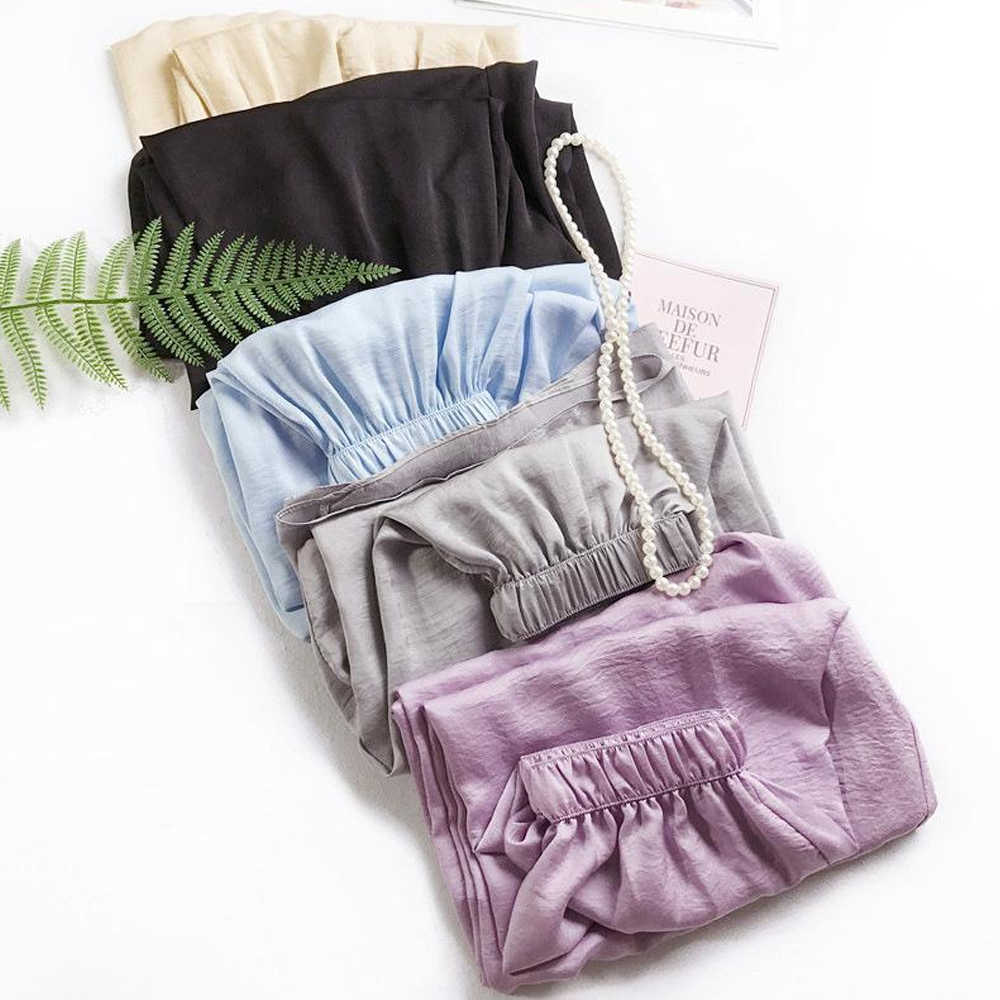 Wide leg pants Silk Women Summer Trousers Leg Loose Pants Ankle Length Casual trouser Elastic Waist RZBY110 211006