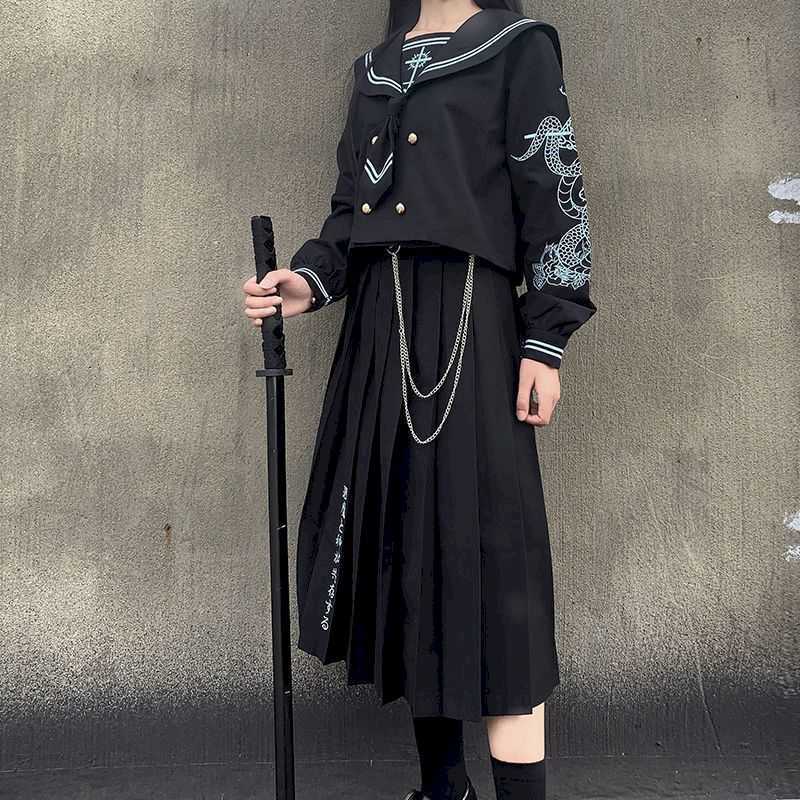 Two-piece skirt suit Bonda Fen's original long bad JK Sakura (Yulan) first group of orthodox embroidered sailor 210526