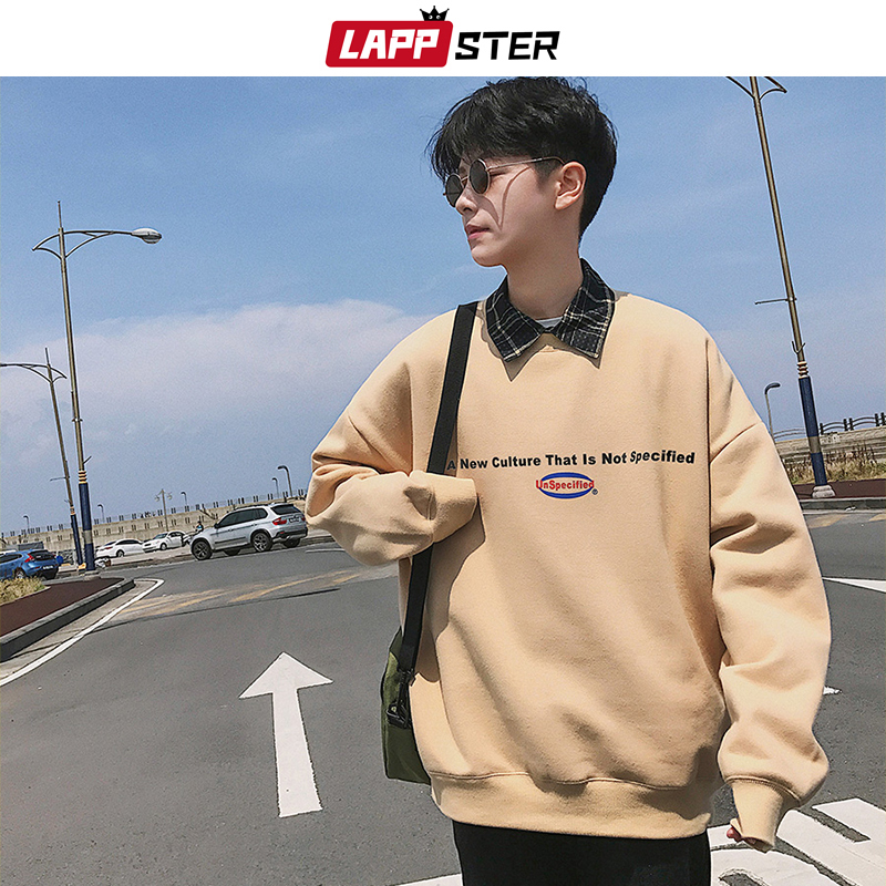 LAPPSTER Drop Shoulder Hoodies Korean Style Sweatshirts Men Japanese Streetwear Grey Sweatshirts Fleece Autumn Clothes 5XL 201020