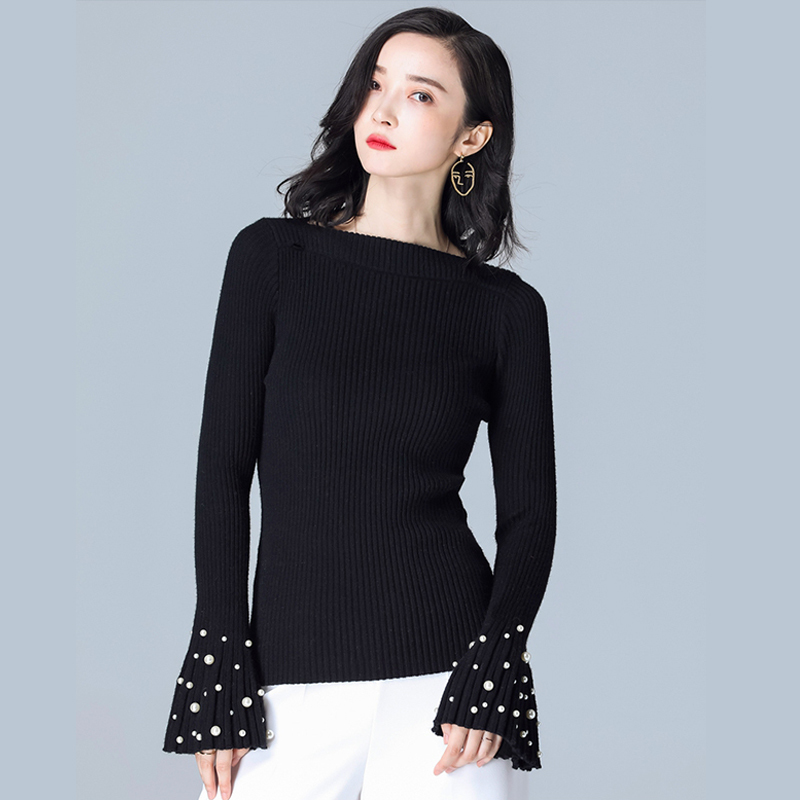 Flare Long Sleeve winter clothes women Pullover Sweater 2021 New Spring Korean Knitted sweater beads Ruffle Women sweater 663E7 210218