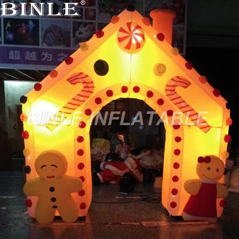 Clearance Illuminated Inflatable Christmas Candy House/ Lighting Xmas Decorative Archway For Advertising holiday decorations