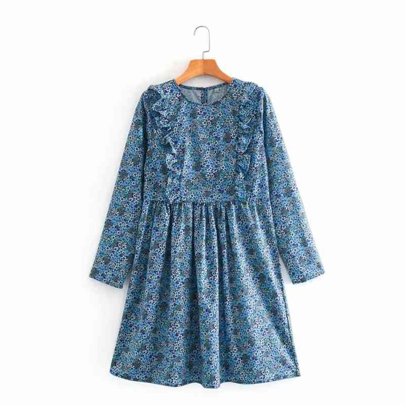 Fashion Floral Ruffles Knee Length Dress Spring Women O neck Long Sleeve Straight Vacation Beach Party NX9911 210525, Blue
Fashion Floral Ruffles Knee Length Dress Spring Women O neck Long Sleeve Straight Vacation Beach Party NX9911 210525, Blue