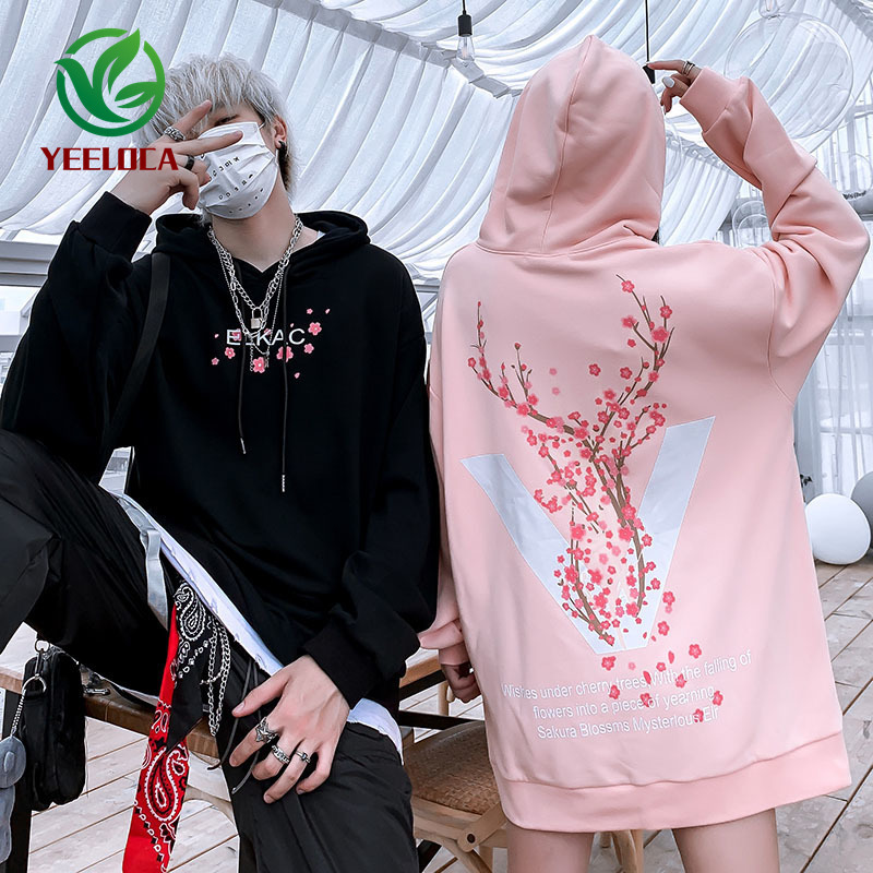 Autumn Winter New Sakura Flower Print Hoodie Oversized Cotton Hip hop Leisure Harajuku Sweatshirt Modis Long Sleeve 201020