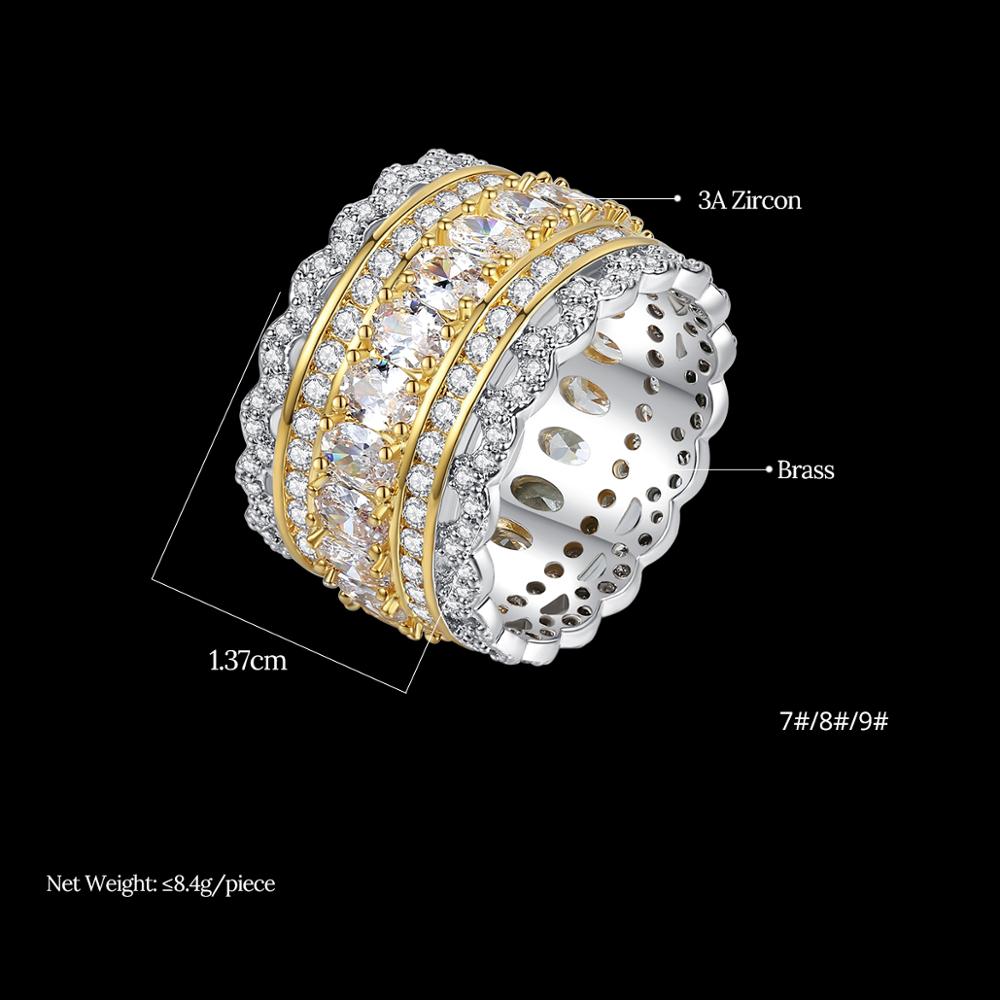 New Fashion Rows Solitaire Finger Ring Copper charm Real Gold Plated Cubic cubic zirconia Two Tone Iced Out Fashion hip hop miami street rapper jewelr
