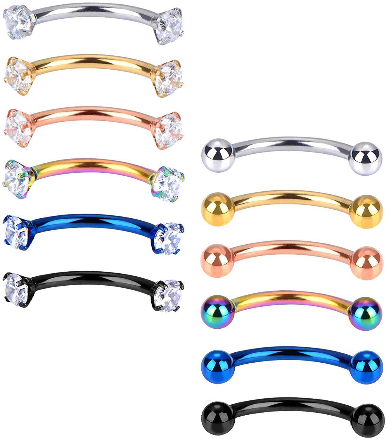 JFORYOU 12pcs 16G Rook Earrings Eyebrow Internally Threaded Curved Barbell Belly Lip Tragus Ring Piercing Jewelry
JFORYOU 12pcs 16G Rook Earrings Eyebrow Internally Threaded Curved Barbell Belly Lip Tragus Ring Piercing Jewelry