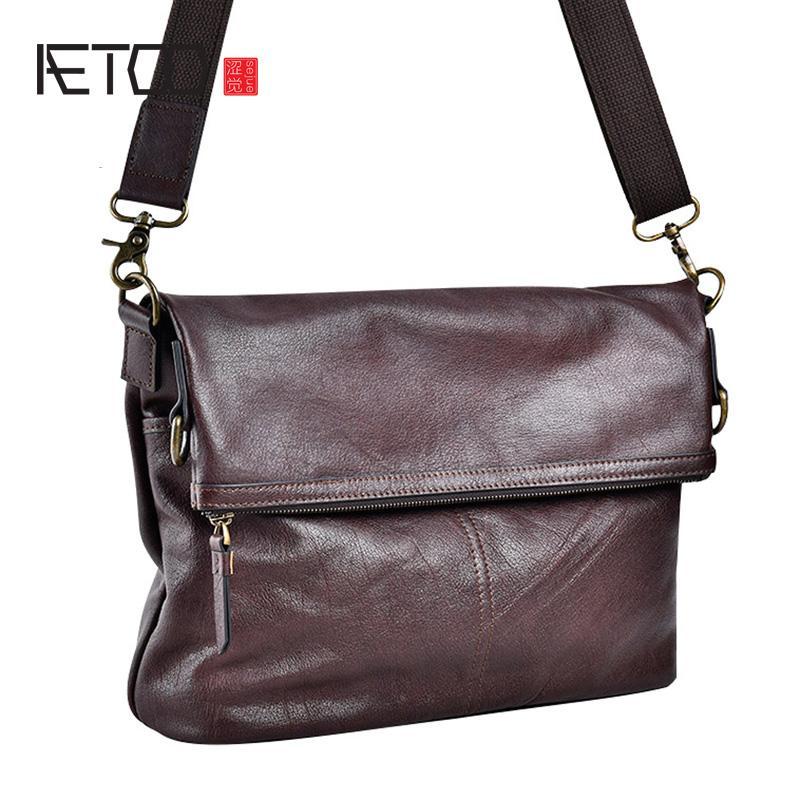 HBP AETOO Men's One-shoulder Slanted Bag, Men's Casual Multi-functional Retro Postman Bag