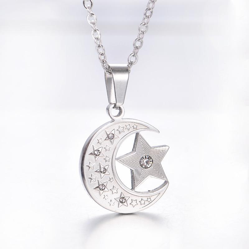 Pendant Necklaces Stainless Steel Star Moon Combination Five Pointed Male And Female Diamond Jewelry