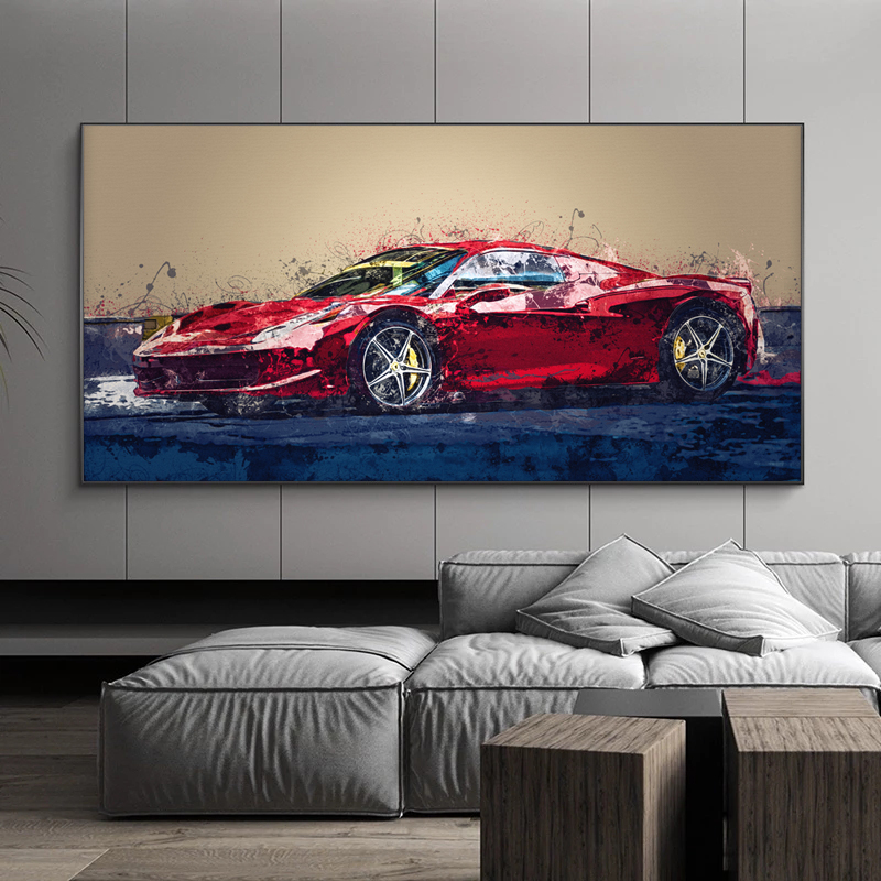 Red Sports Car Posters and Prints Abstract Painting on Canvas Graffiti Street Art Wall Art Pictures for Living Room Home Decor