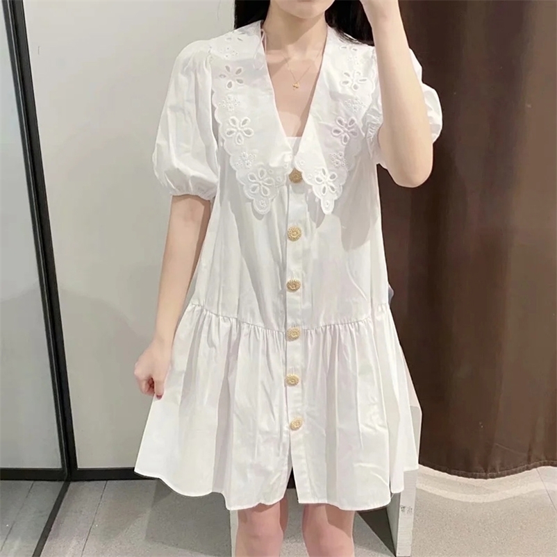women dress summer v-neck floral Poplin with embellished lace fashion female 210524, White 
women dress summer v-neck floral Poplin with embellished lace fashion female 210524, White