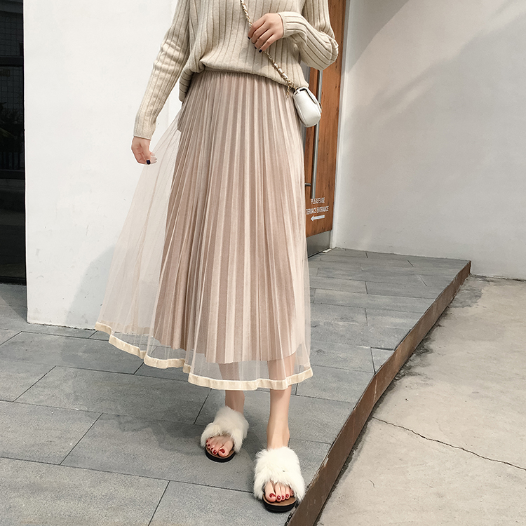 Zoki Women Tulle Skirt Fashion Velvet Mesh Spring Korean Elastic High Wasit Long Skirt Elegant Chic Ladies Party Faldas 210306