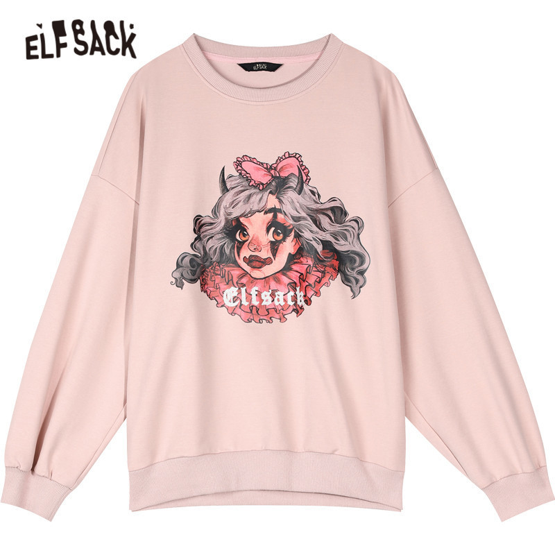 ELFSACK Joker Princess Graphic Women Sweatshirt, Autumn Girl Sporty Chic Cartoon Print Pullover Clothes,ELF Casual Daily Top 201212