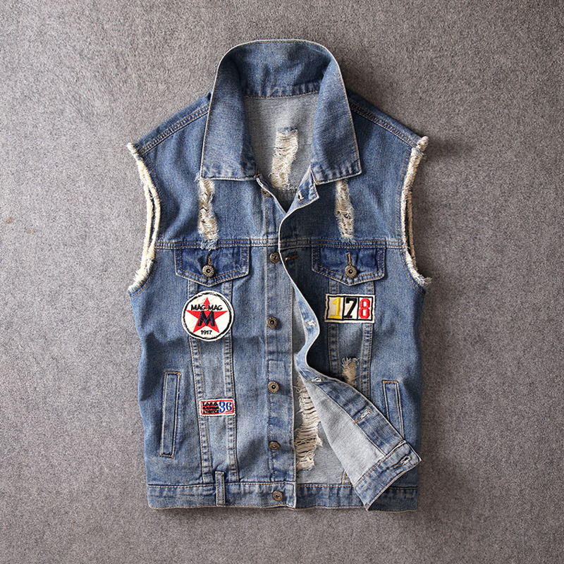 2021 New Americano Streetwear Azul Escuro Pacth Designer Estilo Punk Ripped Denim Casacos Sem Manga Homens Moda Hip Hop Colete Hombre Zz1y, Dark blue
2021 New Americano Streetwear Azul Escuro Pacth Designer Estilo Punk Ripped Denim Casacos Sem Manga Homens Moda Hip Hop Colete Hombre Zz1y, Dark blue