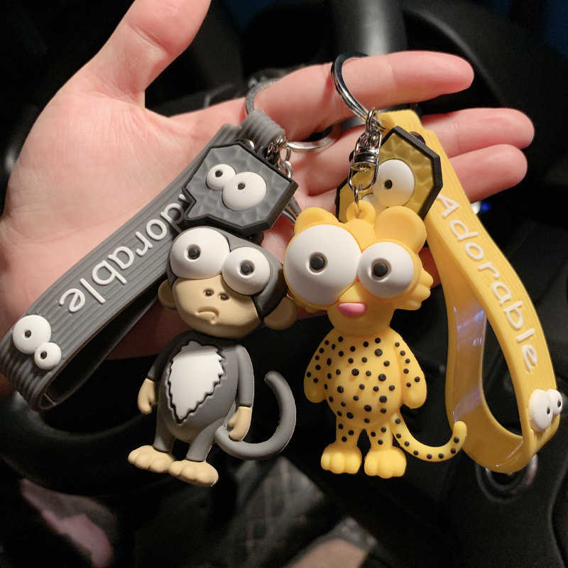 Key Rings Fun ugly big eyed elephant cute cartoon epoxy resin ox eye car keychain ring seat bag pendant jewelry pavilion G230526