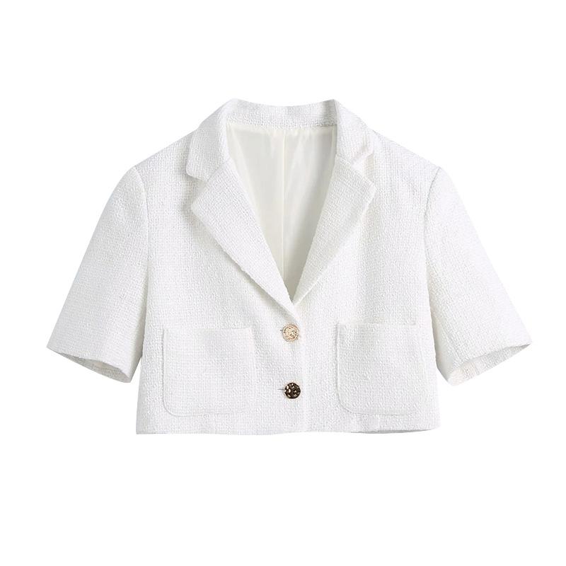 Women's Suits & Blazers FTLZZ Women Fashion Metal Button Tweed Cropped White Blazer Coat Vintage Short Sleeve Pockets Female Outerwear Chic, As picture
Women's Suits & Blazers FTLZZ Women Fashion Metal Button Tweed Cropped White Blazer Coat Vintage Short Sleeve Pockets Female Outerwear Chic, As picture