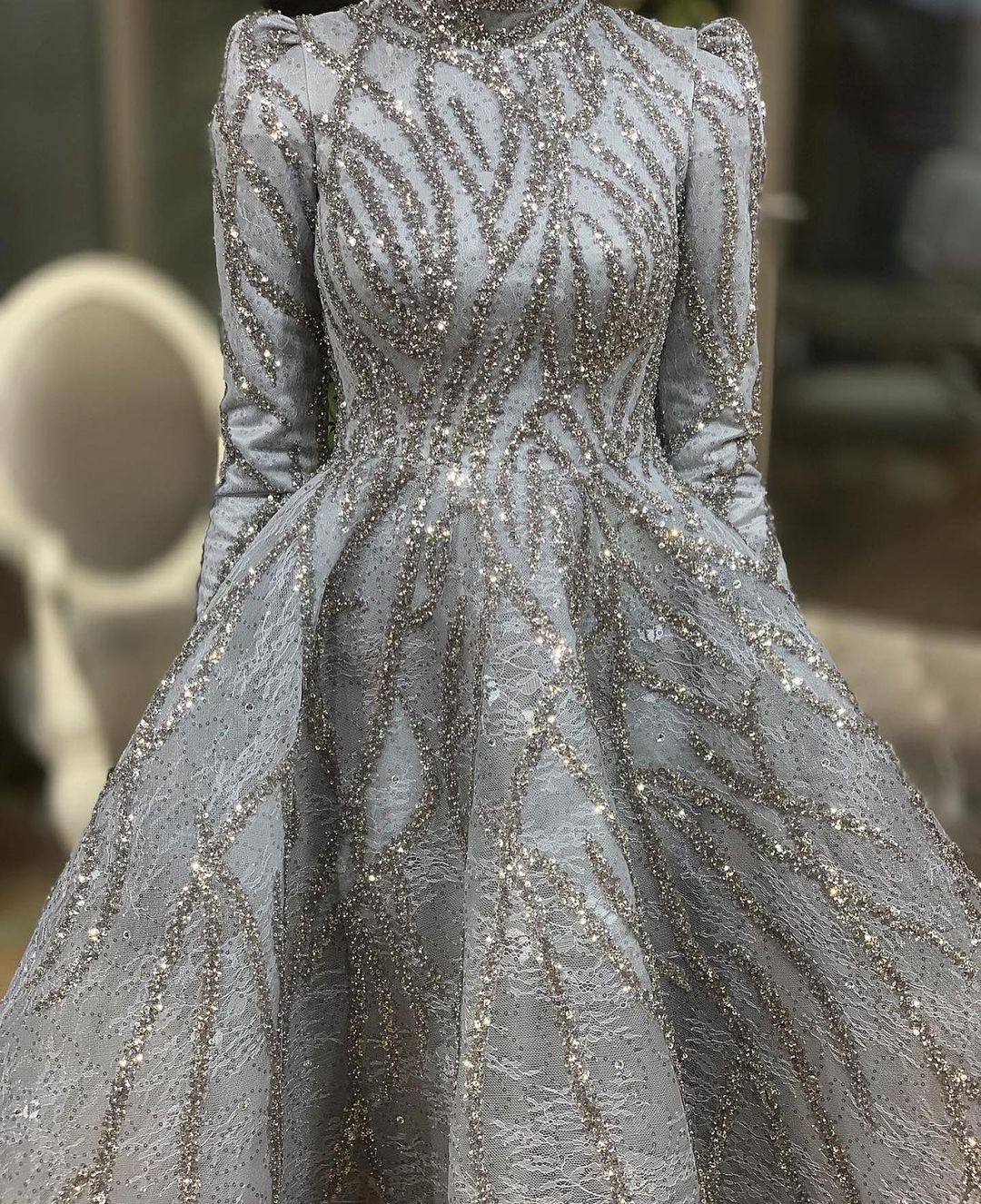 Plus Size Arabic Aso Ebi Sier Urious Muslim Prom Dresses Lace Beaded Evening Formal Party Second Reception Gowns Dress ZJ Lz0304