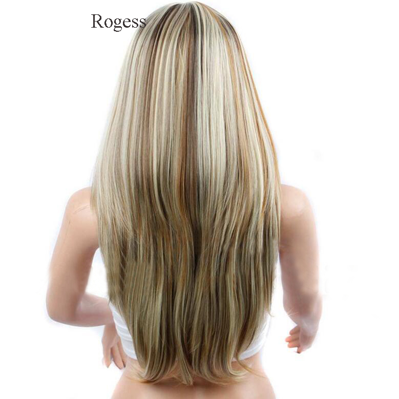 New Fashion Long Straight Blond Highlighted Brown Synthetic wig with Qi Bangs women's Hair wigs for life Cosplay