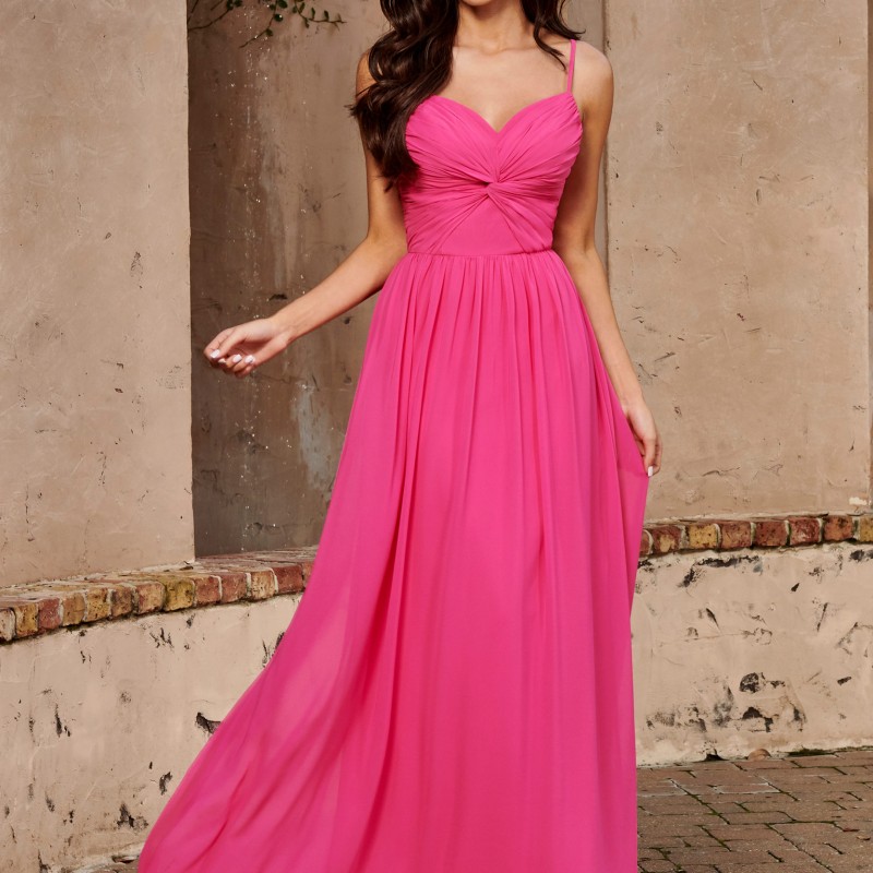 Fuchsia Bridesmaid Dress Chiffon Long Wedding Party Gowns