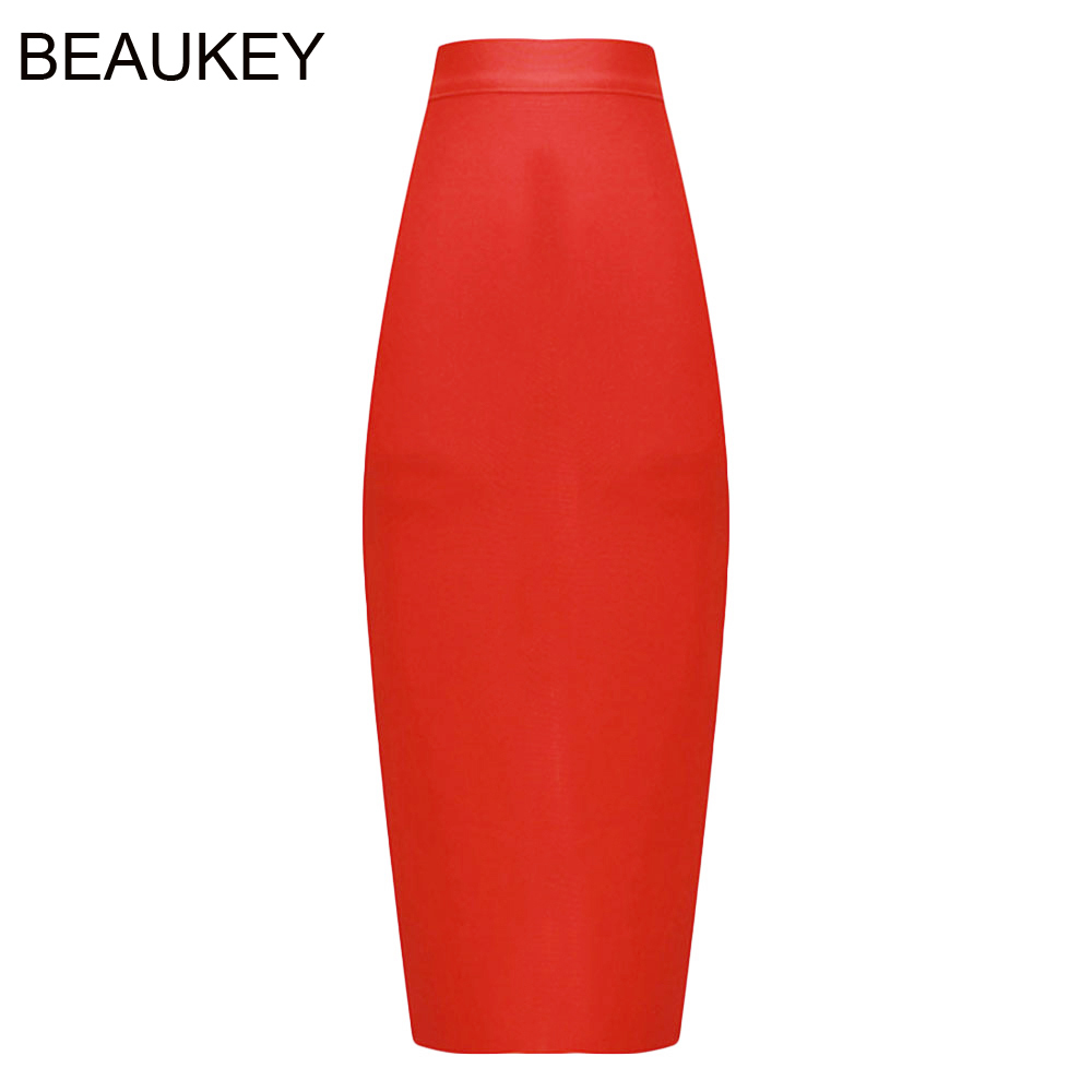 BEAUKEY Blue Mid Calf Pencil Bandage Skirt Long Bodycon Women Stretchable Split Skirt Wholesale XL Red Women Skirts China 210306
