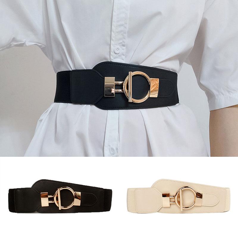 Belts Women PU Leather Black Corset Belt Metal OT Buckle Wide Elastic Waistband Beige Cummerbunds For Dress Coat Waist
Belts Women PU Leather Black Corset Belt Metal OT Buckle Wide Elastic Waistband Beige Cummerbunds For Dress Coat Waist