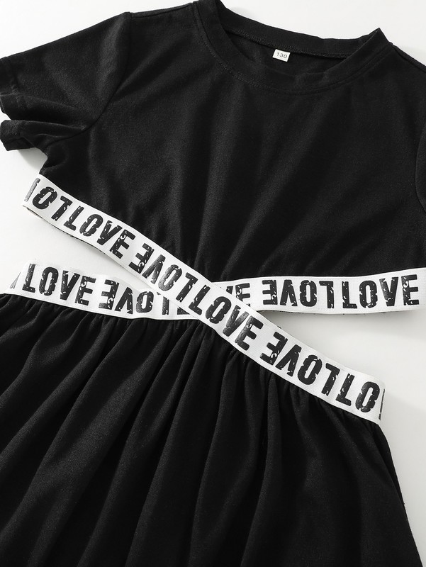 Girls Letter Tape Cut Out Side Dress SHE