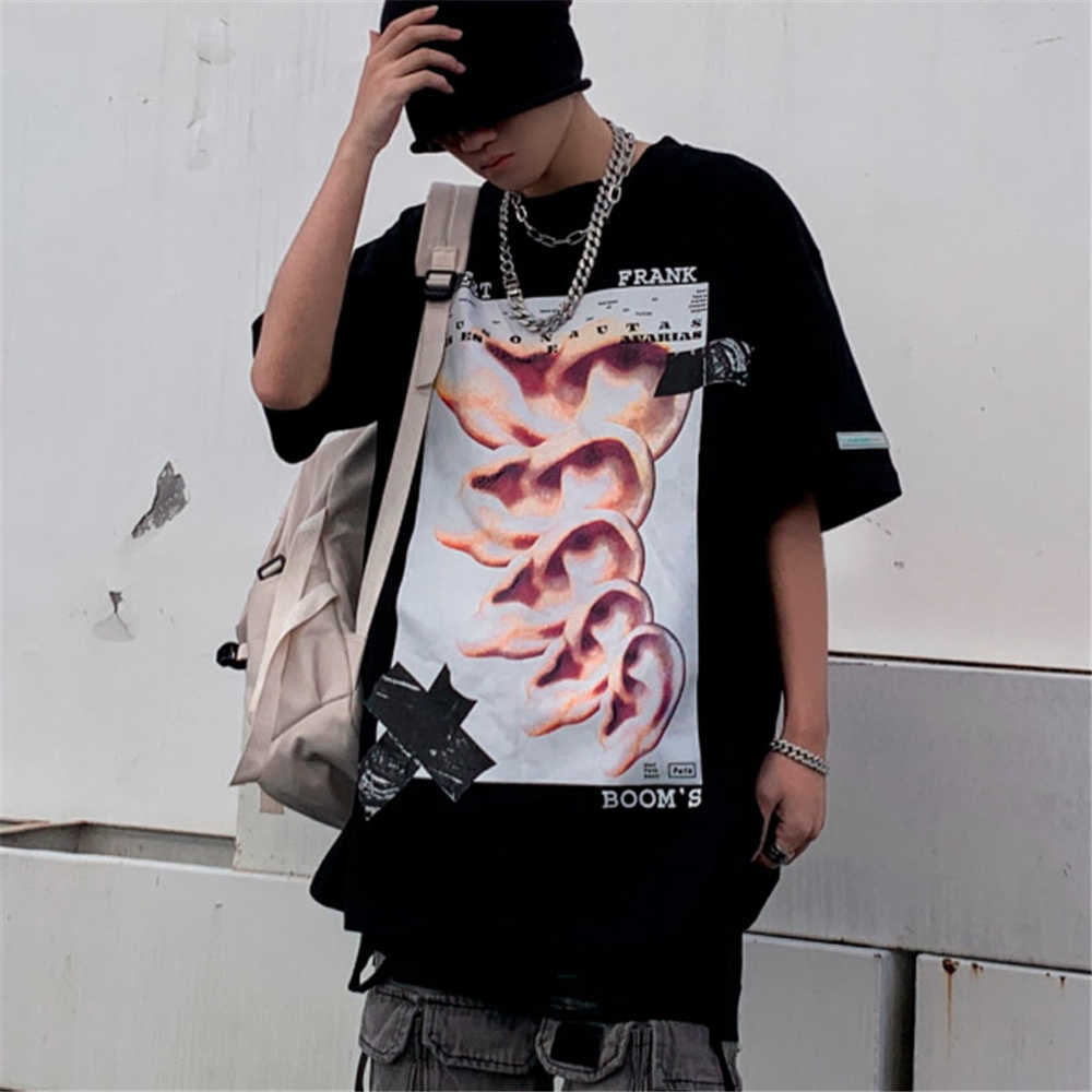 Men's T-shirt Creative Ears Printing Summer Short Sleeve Hip Hop Oversize Cotton Casual Harajuku Streetwear Tops Tee T-shirts 210601