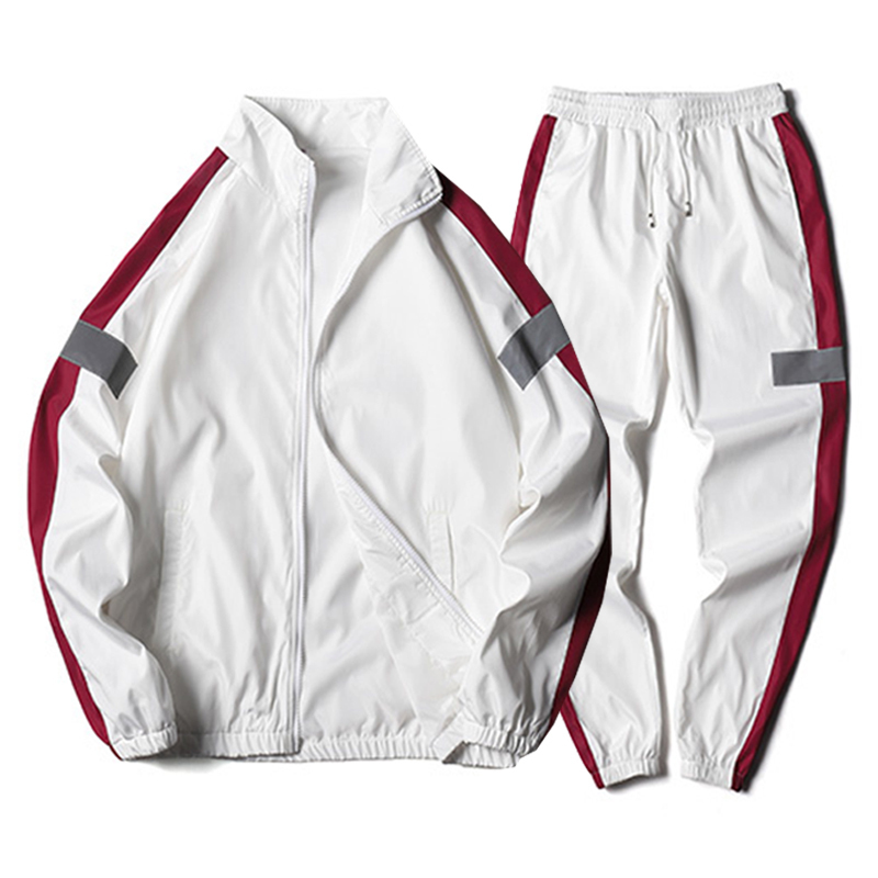 Men's Set Fashion Sports Men Sweatsuit Hip Hop Fitness Clothing Two Pieces Sweatshirt Sweatpant Male Tracksuit Black White Grey 201210