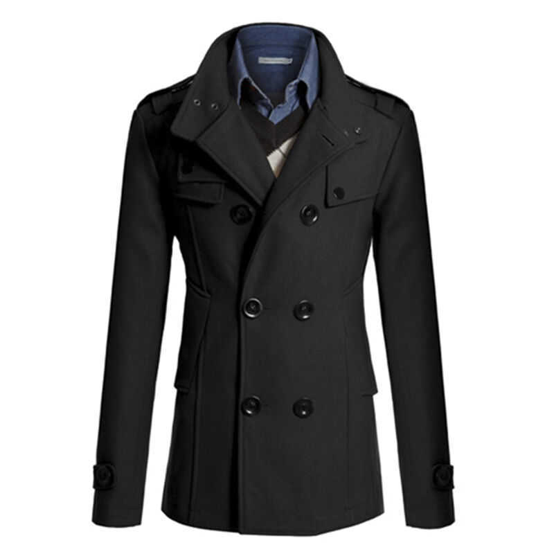 Mens Double Breasted Trench Coat Winter Warm Long Slim Jacket Business Overcoat 210819