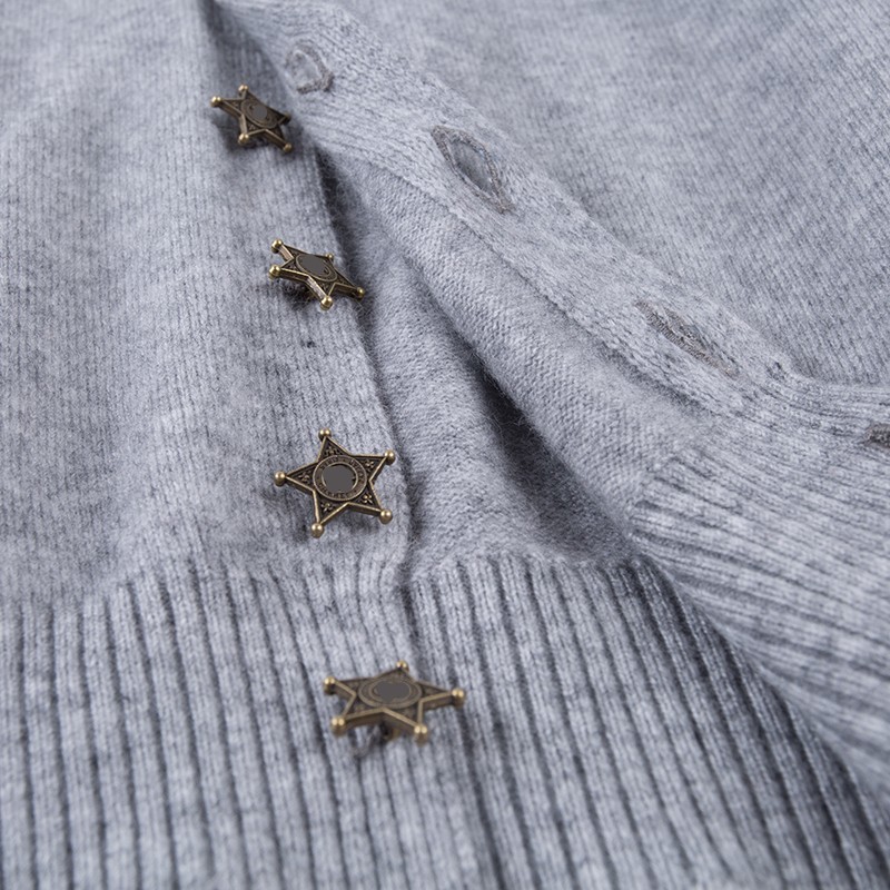 Star buckle 100% cashmere cardigan women thin coat short section autumn v-neck collar long sleeve sweater female outwear 210218