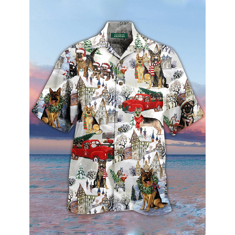 Christmas dog print Hawaiian style men's short-sleeved shirt geometric print party beach daily casual top, White;black
Christmas dog print Hawaiian style men's short-sleeved shirt geometric print party beach daily casual top, White;black