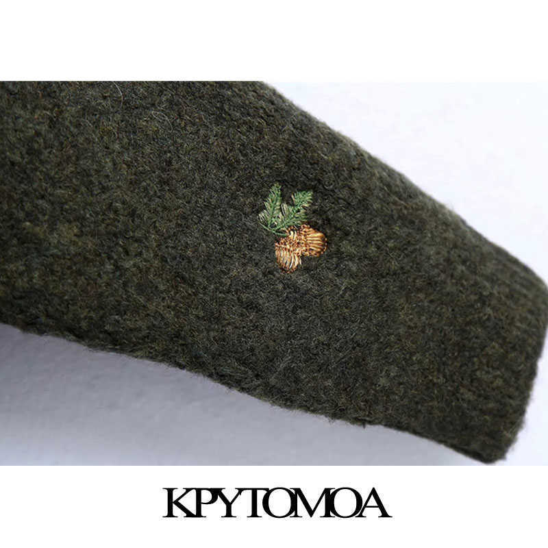 KPYTOMOA Women Fashion Floral Embroidery Knitted Cardigan Sweater Vintage Long Sleeve Button-up Female Outerwear Chic Tops 210918