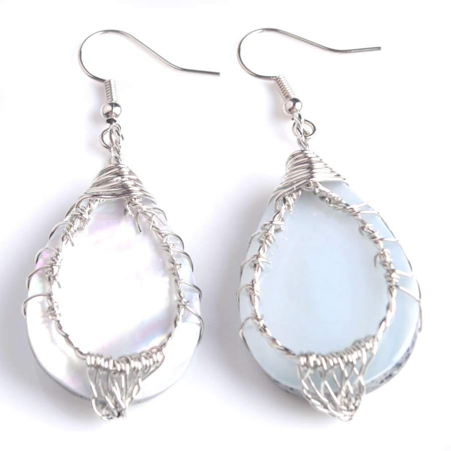WOJIAER Silver Color Tree of Life Dangle Drop Earrings Natural Abalone Shell Pearl Earring Water Drops Girls Charm Jewelry BV908