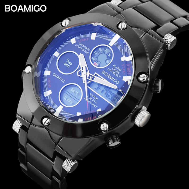 Wristwatches Men Sports Watches BOAMIGO Steel Watch Black Bracelet LED Digital Analog Quartz Gift Clock Reloj Hombre, Black no box
Wristwatches Men Sports Watches BOAMIGO Steel Watch Black Bracelet LED Digital Analog Quartz Gift Clock Reloj Hombre, Black no box
