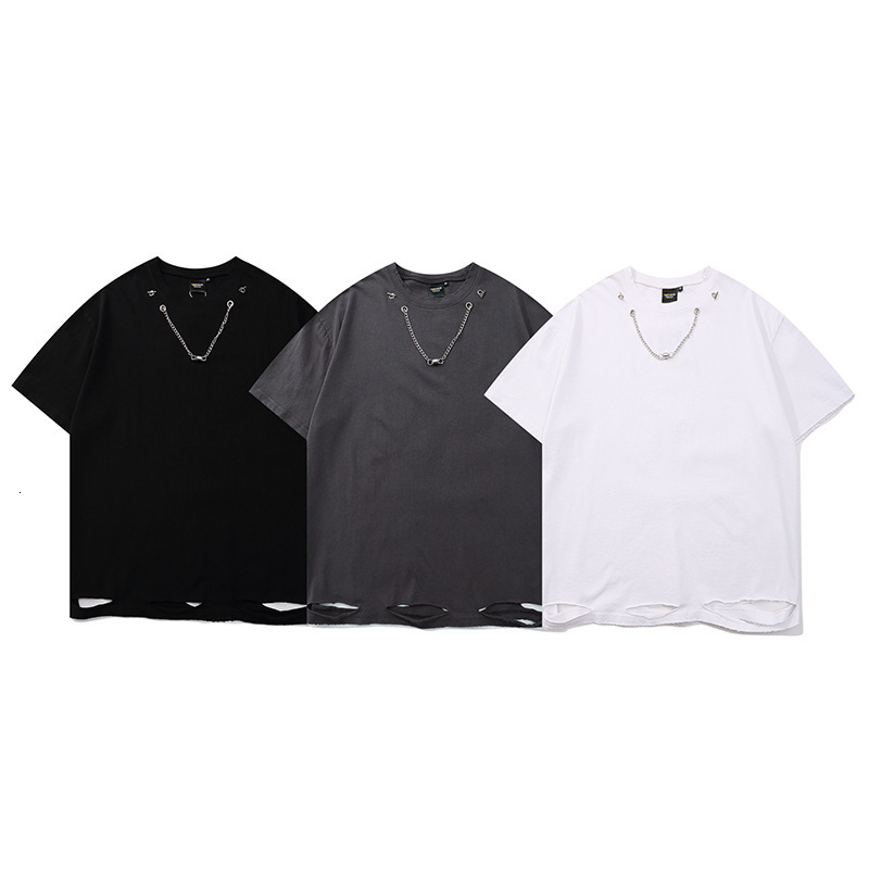 fashion t shirt high street wash hole short sleeve men's and women's solid necklace decoration trendy hip hop style casual loose, White;black
fashion t shirt high street wash hole short sleeve men's and women's solid necklace decoration trendy hip hop style casual loose, White;black