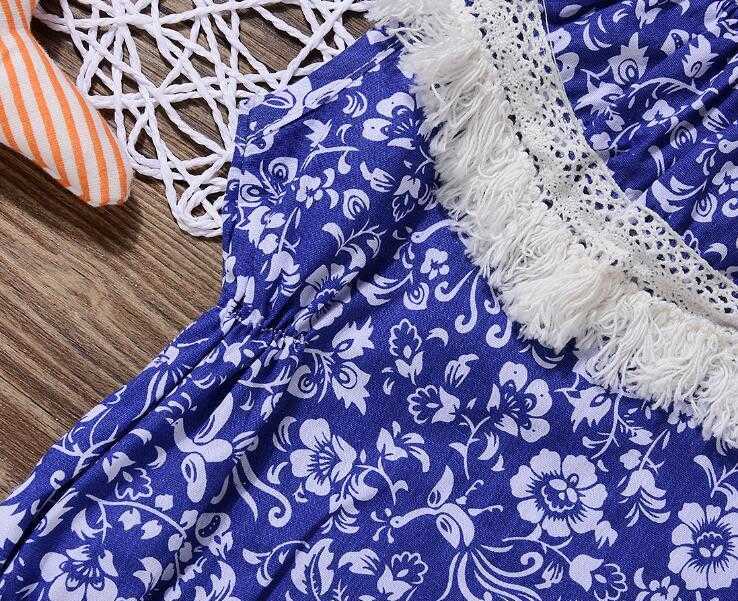infantil baby girls vintage flowers pattern big ruffles collar romper children tassels ganze clothes girl jump shorts 210529