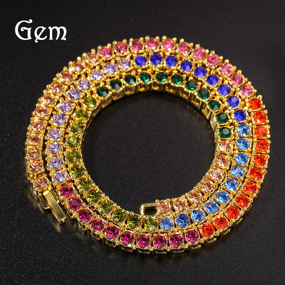 Hip hop 4mm alloy color diamond necklace