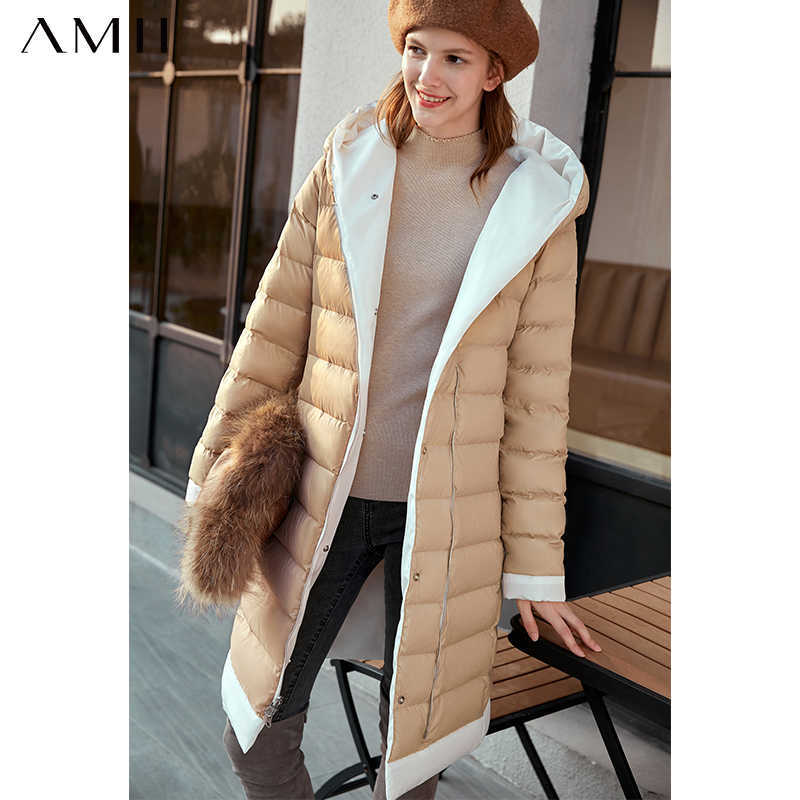 90% White Duck Down Jacket Winter Women Elegant Hooded Solid Straigh Loose Zipper Female Coat 11940922 210527