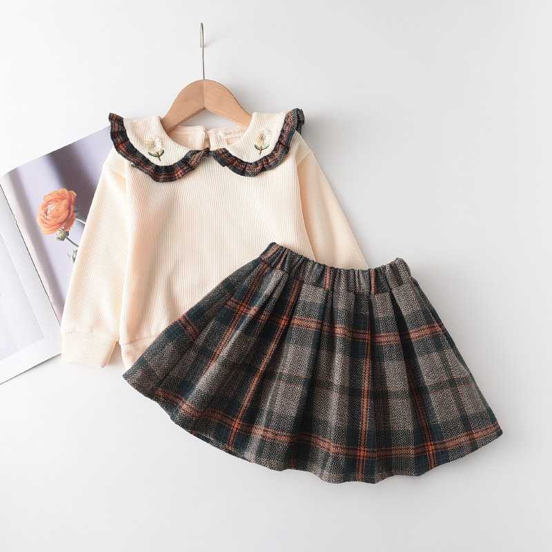 2-piece Baby / Toddler Embroidery Plaid Ruffled Top and Skirt Set for Kids Girl Clothing Sets Dreese 210528