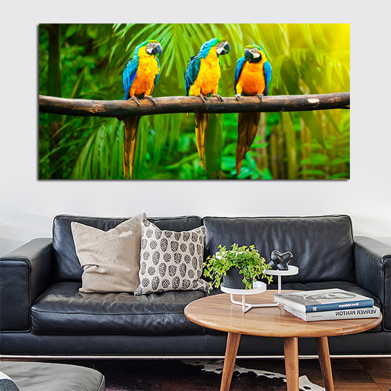 Wall Decorative Painting Red Parrots For Living Room Birds Picture Animated Art Poster Print Modular Art Unframed