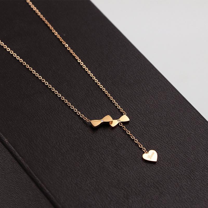 Pendant Necklaces Butterfly Knot & Hearts Necklace Titanium Steel Rose Gold Color Women Heart ,wholesales Price
Pendant Necklaces Butterfly Knot & Hearts Necklace Titanium Steel Rose Gold Color Women Heart ,wholesales Price