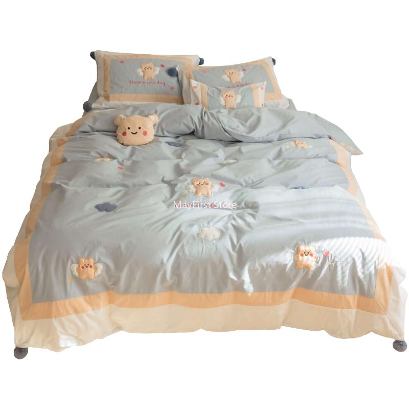 Bedding Sets Cute Cartoon Affixed Cloth Embroidered Washed Cotton Four Pieces Pure All 100 Bear Quilt Cover Bed Sheet
Bedding Sets Cute Cartoon Affixed Cloth Embroidered Washed Cotton Four Pieces Pure All 100 Bear Quilt Cover Bed Sheet