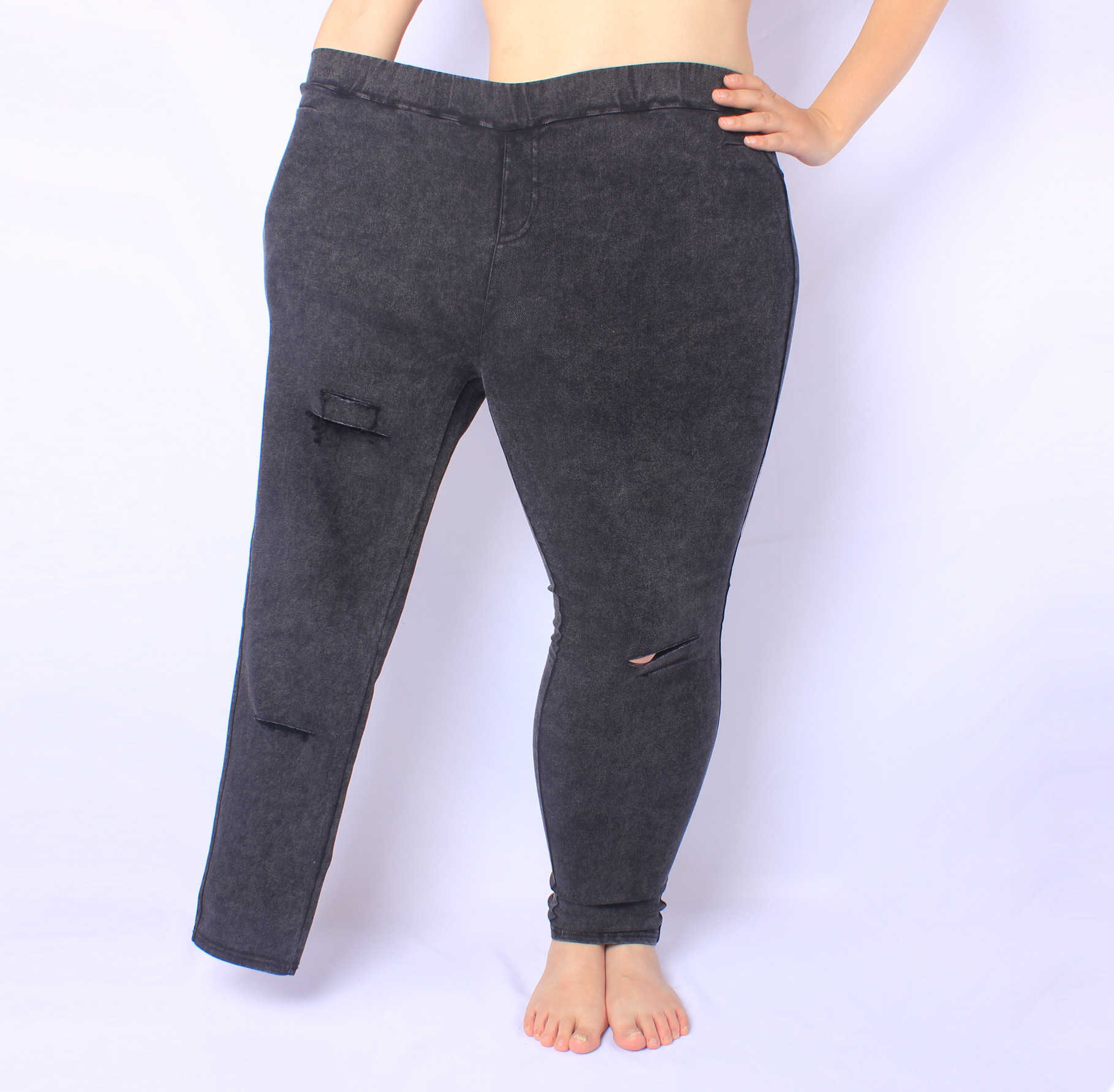Summer Plus Size High Waist Skinny Denim Jeans Pant Ripped Hole Strechy Pencil Trousers Black Jeggings for female 210809