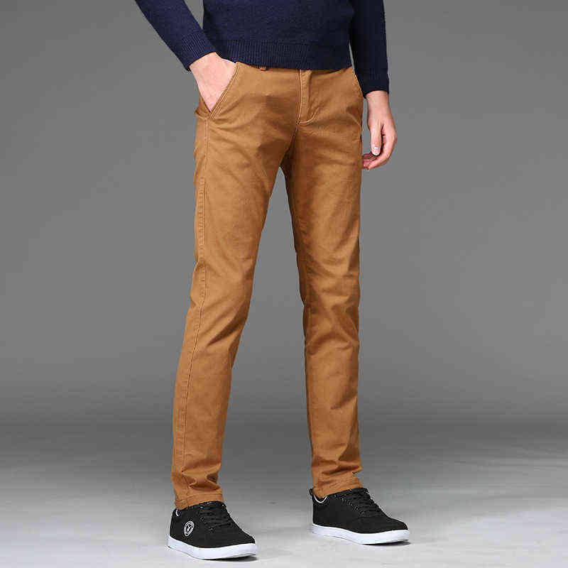 Pants Men Business Straight Cotton Trousers Stretch Man Elastic Slim Fit Casual Big Plus Size 42 44 Black Khaki Red Blue Pant 211112