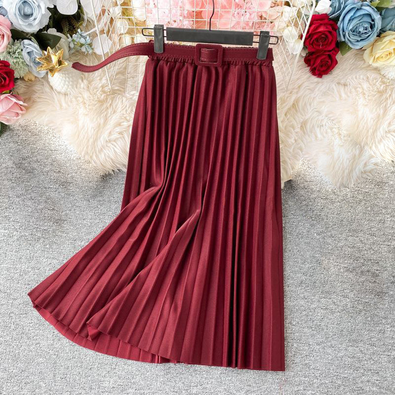 Aonibeier Fashion Women's High Waist Pleated Solid Color Length Elastic Promotions Lady Black Pink Party Casual Skirts 210306