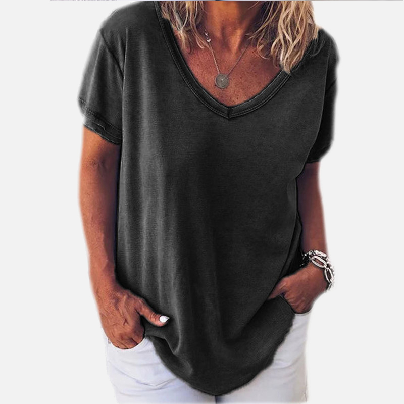 Summer Vneck Short Sleeve Women T shirt Plus Size 5XL Solid Female Tshirts New Fashion Oversize Loose Ladies Tee Tops T200614