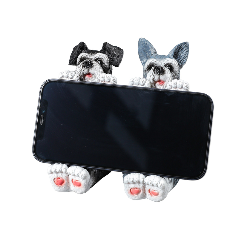 Mobile Phone Holder Schnauzer Animal Figurines Desk Accessories Table Decoration Figurines for Interior Ornaments for Home Decor 220211