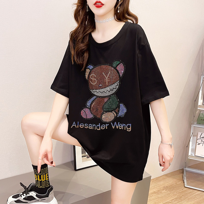 t shirt 2021 summer diamond shiny loose large round neck short sleeve for women, White
t shirt 2021 summer diamond shiny loose large round neck short sleeve for women, White