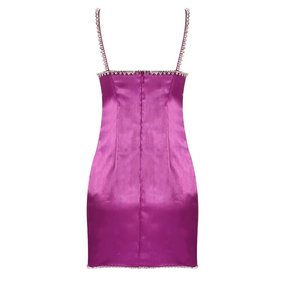 High Quality Glitter Diamond Dress Ladies V Neck Spaghetti Strap Mini Sexy Party Club Summer Satin Vestido 210527