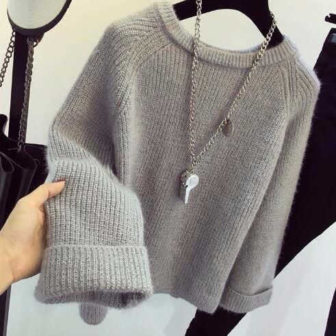 Loose Knitted Round Neck Sweater Women Simple Fashion Small Fresh Style Elastic Solid Bottoming Pullover Female Spring 210914