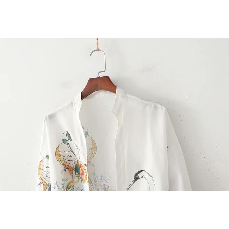 new women vintage cross v neck printing casual kimono blouse belt chic shirt retro long sleeve femininas blusas tops T200321
