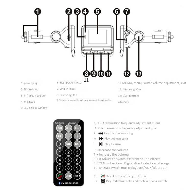 Bluetooth Car Mp3 Player Wireless Fm Transmitter Lcd Screen Auto Kit Support Tf Card